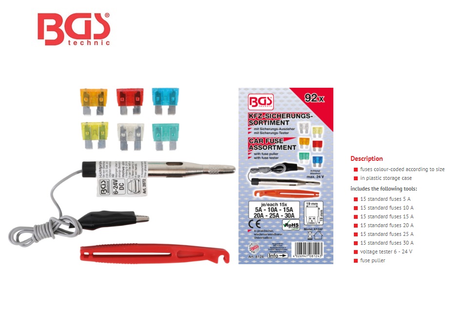 Assortiment autozekeringen MIDI + tester 92dlg