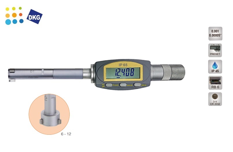 Digitale driepunts binnenschroefmaat 6 - 12mm | dkmtools