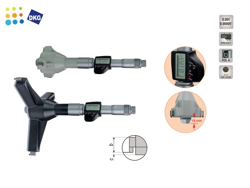 Digitale driepunts binnenschroefmaat 100 - 350mm | dkmtools