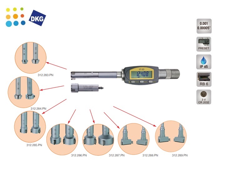 Digitale driepunts binnenschroefmaat set | dkmtools