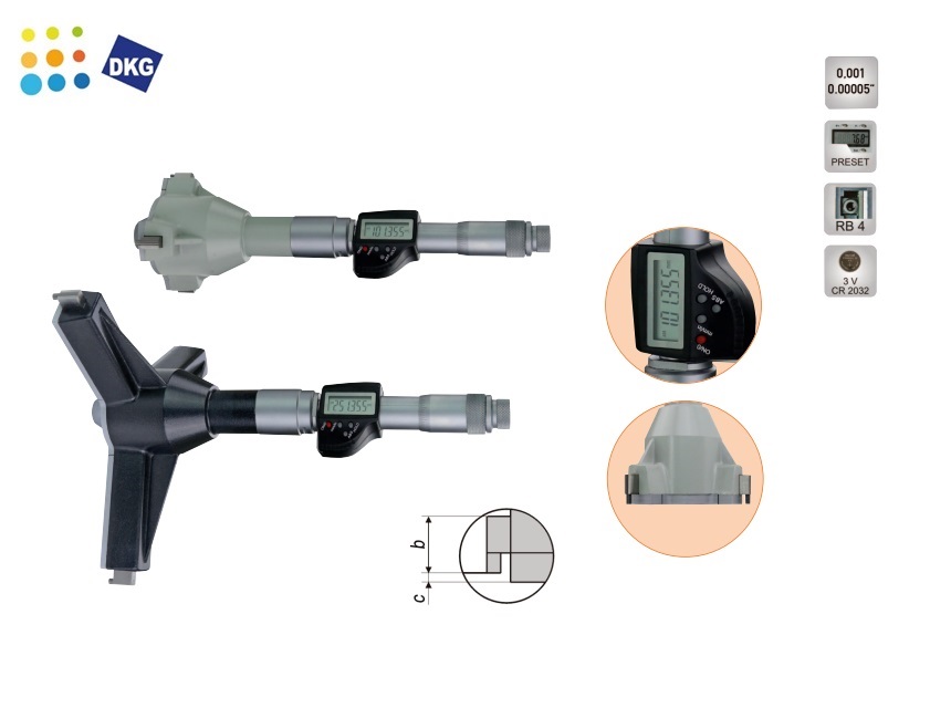 Digitale driepunts binnenschroefmaat 100 - 350mm | dkmtools