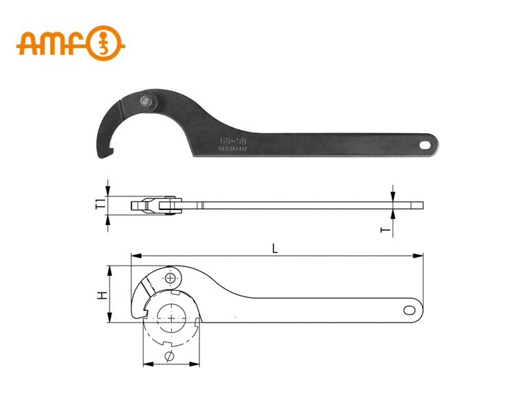 Scharnierende haaksleutel met neus 775C | dkmtools