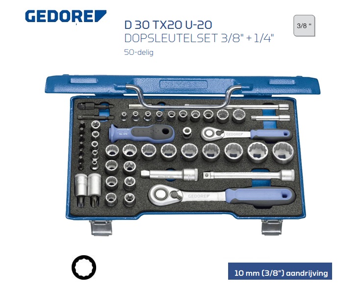 Gedore D 30 TX20 U-20 Dopsleutelset 10mm | dkmtools