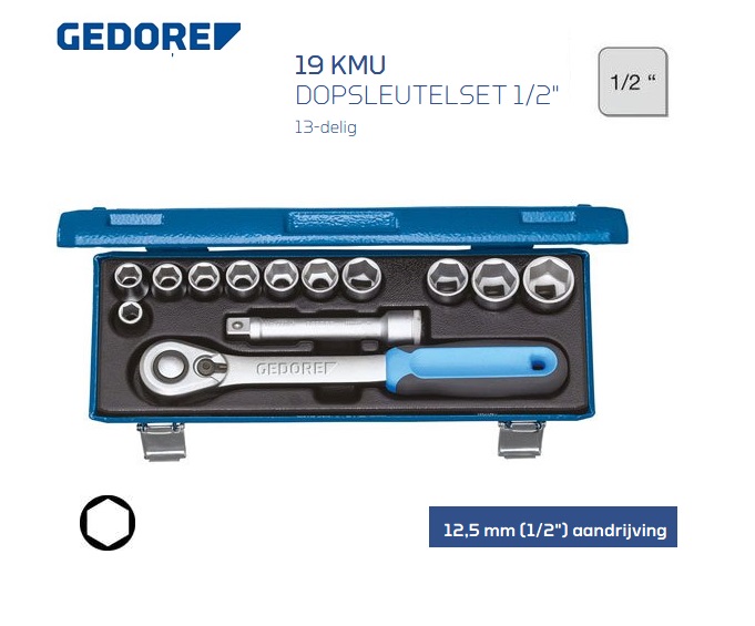 Gedore 19 KMU-20 Dopsleutelset 13 delig 12,50mm | dkmtools