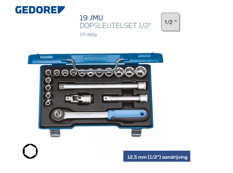 Gedore 19 JMU-3 Dopsleutelset 19 delig 12,50mm | dkmtools