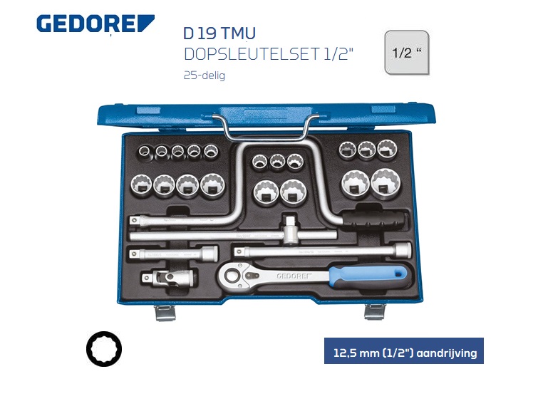 Gedore D 19 TMU-10 Dopsleutelset 25 delig 12,50mm | DKMTools - DKM Tools