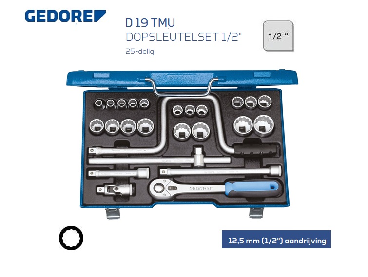 Gedore D 19 TMU-10 Dopsleutelset 25 delig 12,50mm | dkmtools