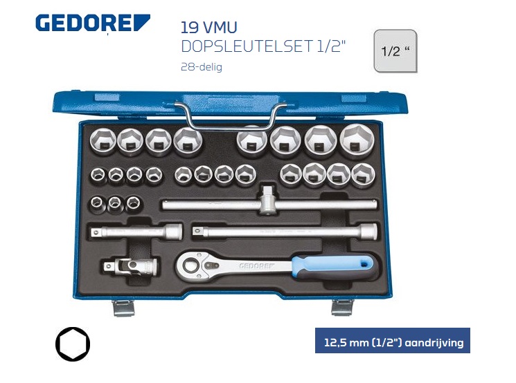Gedore 19 VMU-10 Dopsleutelset 28 delig 12,50mm | DKMTools - DKM Tools