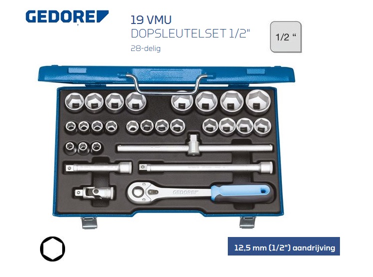 Gedore 19 VMU-10 Dopsleutelset 28 delig 12,50mm | dkmtools