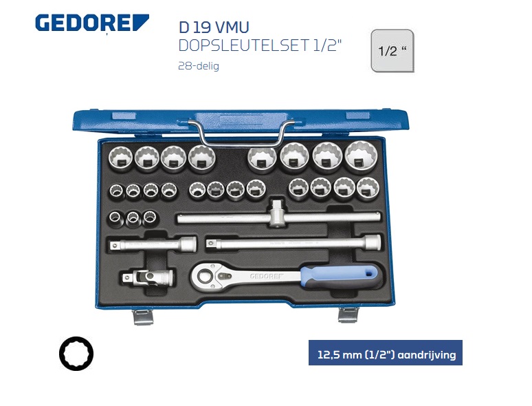 Gedore D 19 VMU-10 Dopsleutelset 28 delig 12,50mm | DKMTools - DKM Tools