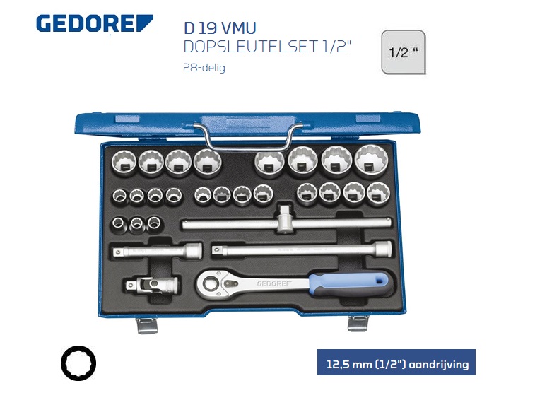 Gedore D 19 VMU-10 Dopsleutelset 28 delig 12,50mm | dkmtools