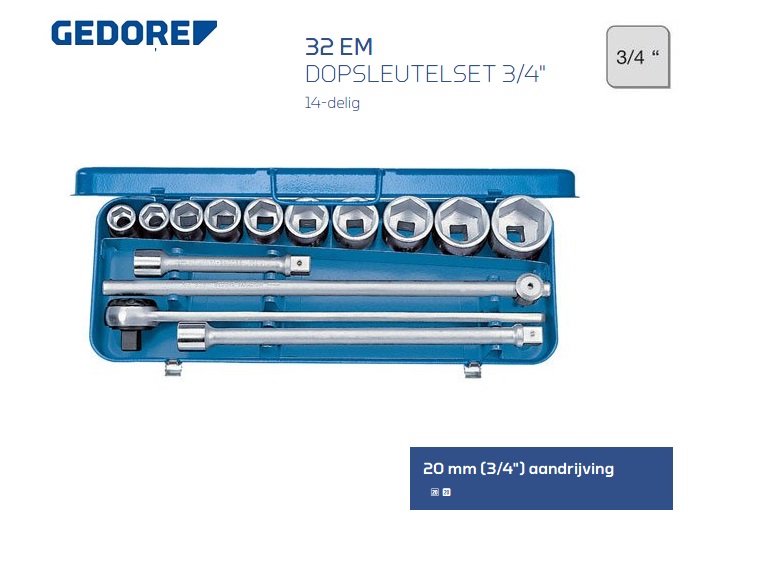 Gedore 32 EM Dopsleutelset 14 delig 20,0 mm | DKMTools - DKM Tools