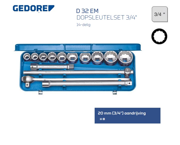 Gedore D 32 EM Dopsleutelset 14 delig 20,0 mm | DKMTools - DKM Tools
