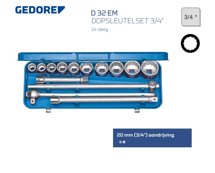 Gedore D 32 EM Dopsleutelset 14 delig 20,0 mm | dkmtools