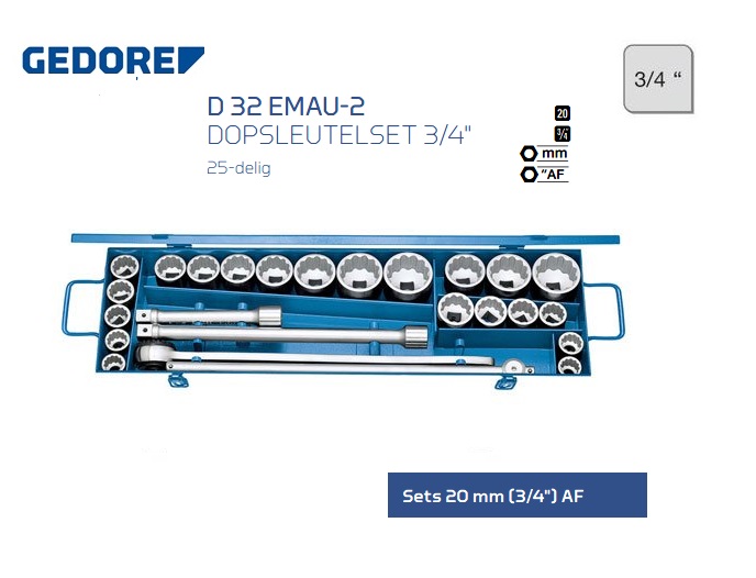 Gedore D 32 EMAU-2 Dopsleutelset 25 delig 20,0 mm | dkmtools