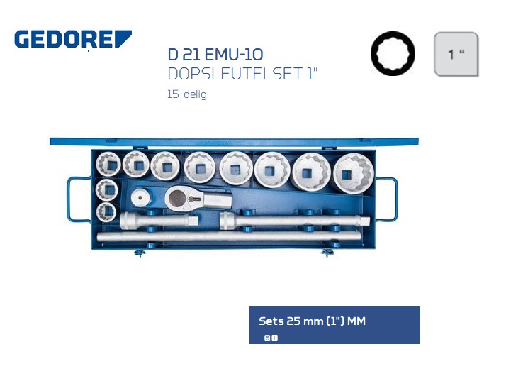 Gedore D 21 EMU-10 Dopsleutelset 15 delig 25,0 mm | dkmtools