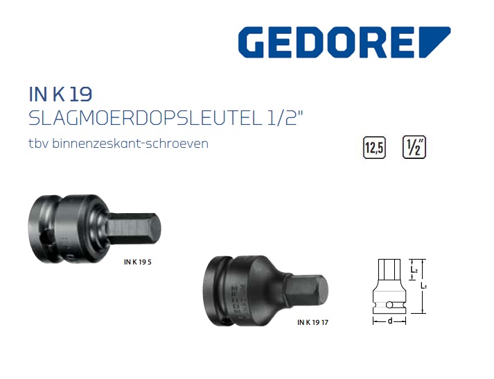 Gedore IN K 19 Slagmoerdopsleutel | dkmtools