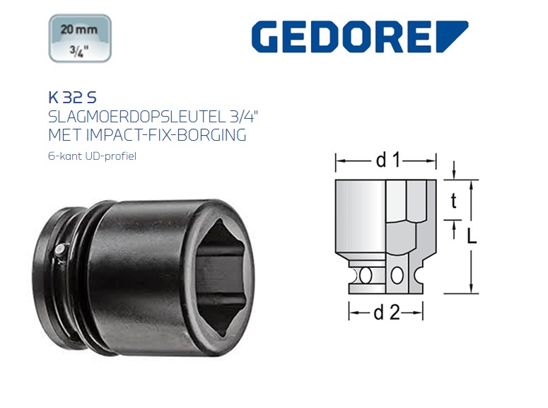 Gedore K 32 S Slagmoerdopsleutel 19.0mm | dkmtools