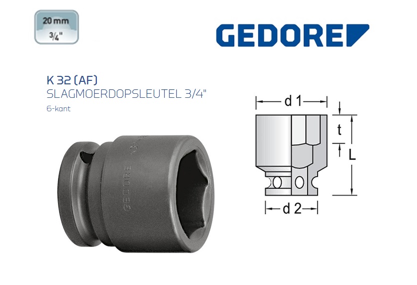 Gedore K 32 AF Slagmoerdopsleutel 19.0mm | dkmtools