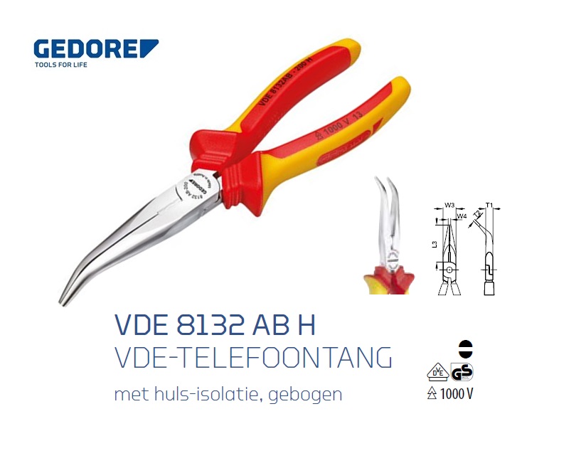 Gedore VDE 8132 AB H Telefoontang Gebogen | dkmtools