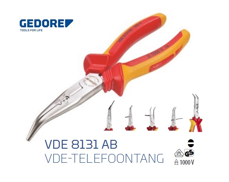 Gedore VDE 8131 AB.Telefoontang Gebogen | dkmtools