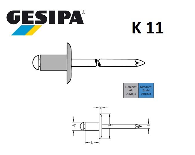 Blindklinknagels alu-staal K11 grote kop | dkmtools