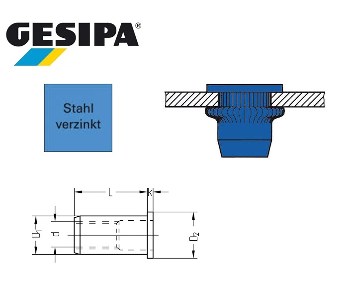 Gesipa blindklinkmoer Vlakrondkop staal | dkmtools