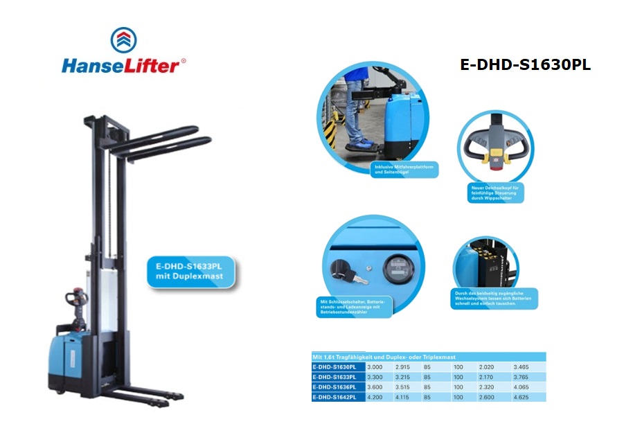 Elektrische meeloopstapelaar E-DHD-S1630PL | dkmtools