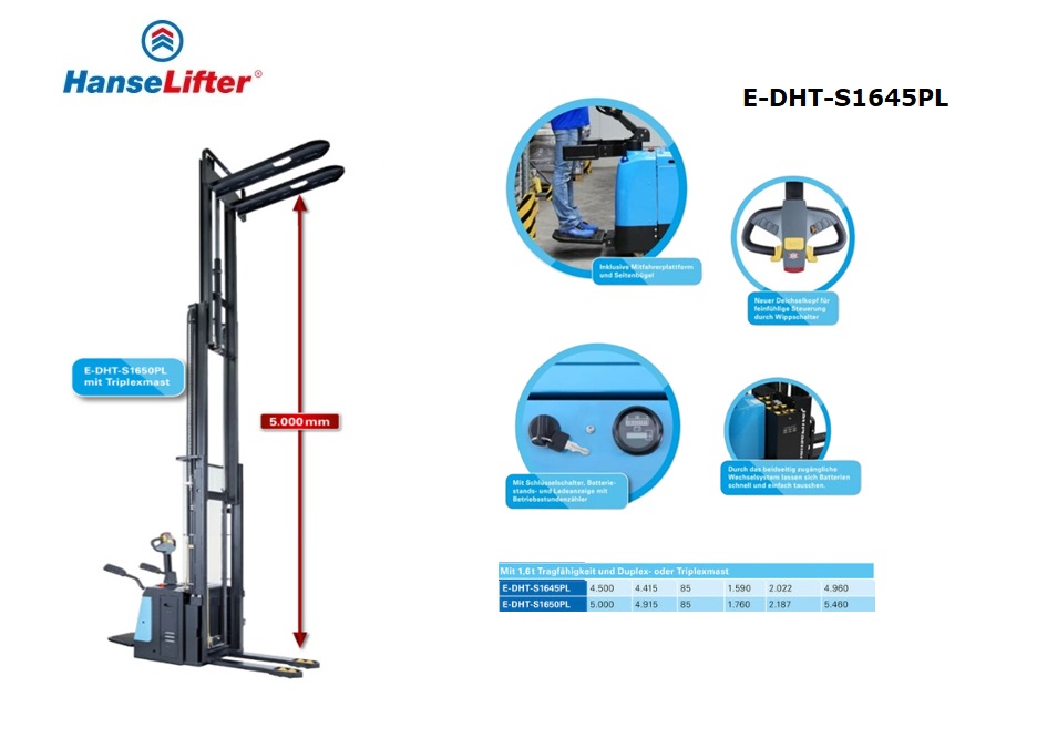 Elektrische meeloopstapelaar E-DHT-S1645PL | dkmtools