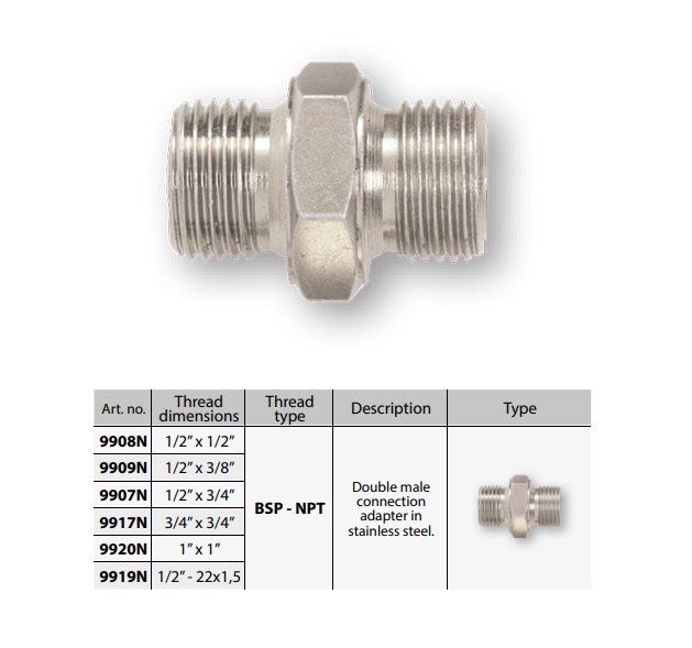 Dubbelnippel BSP-NPT RVS | DeKooij